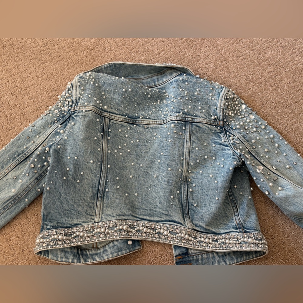 Alice + Olivia Blue Jean Jacket with Silver Embellishments - Picture 3 of 6